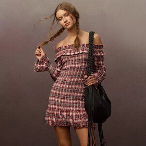 NWT Anthropologie Pilcro Smocked Plaid Mini Dress, Size L